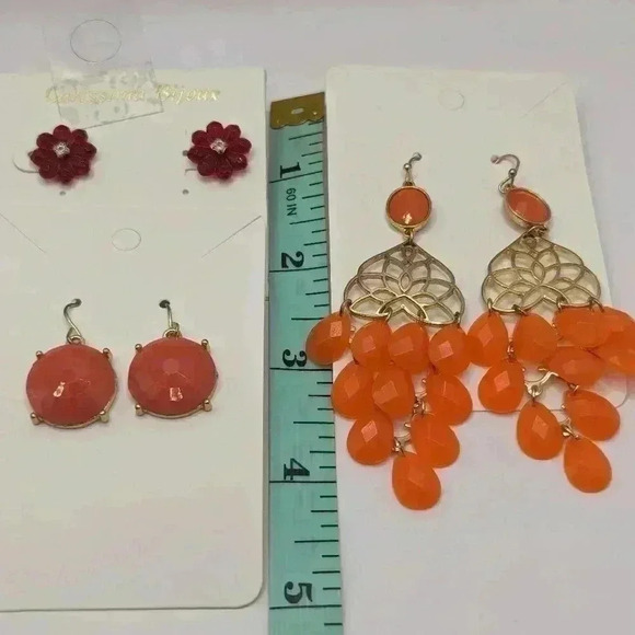 Red Orange Earring Bundle Set 3 Pairs Drop Stud Dangle Jewelry Lot - Picture 6 of 6